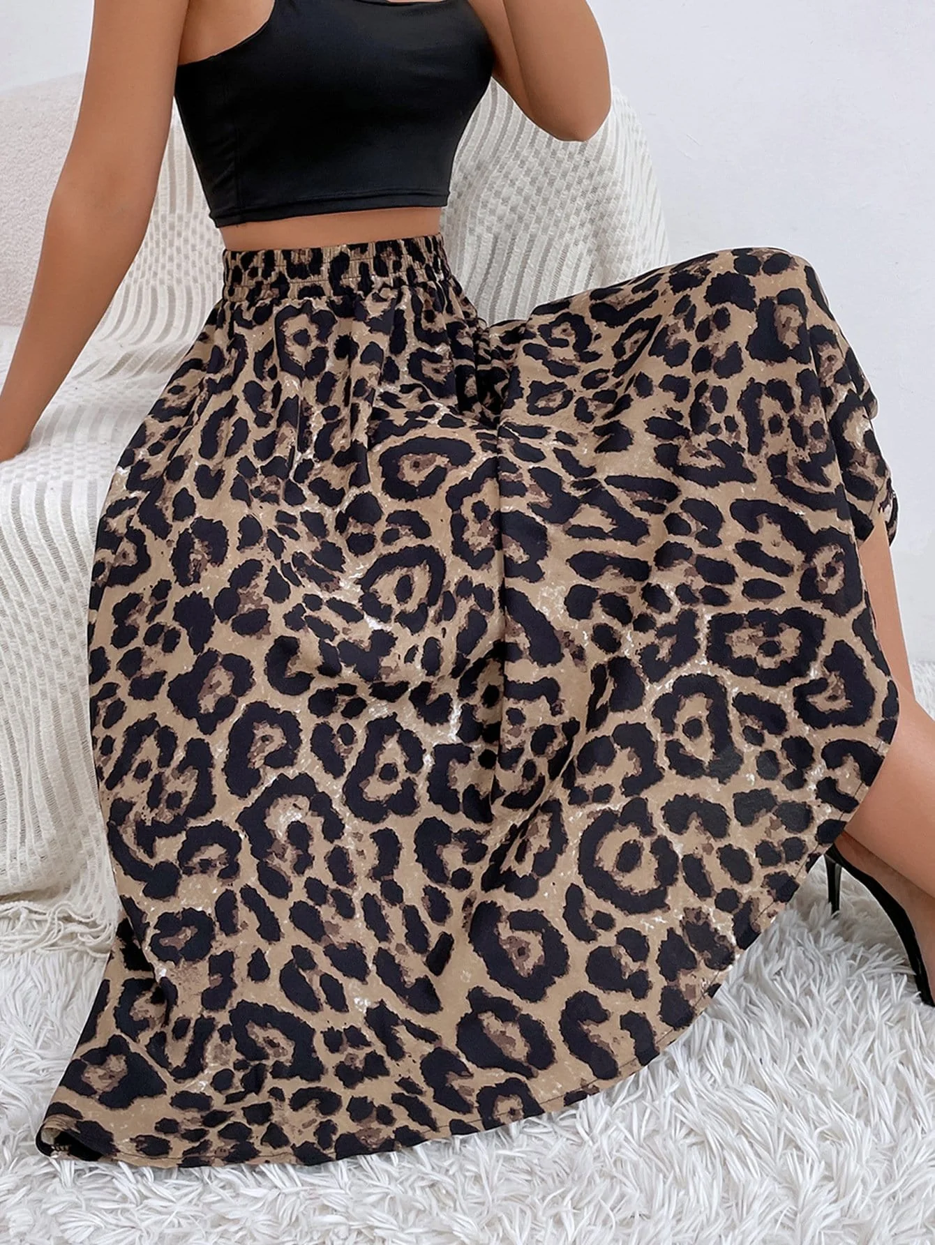 High Waist Leopard A-line Skirt - Image 5