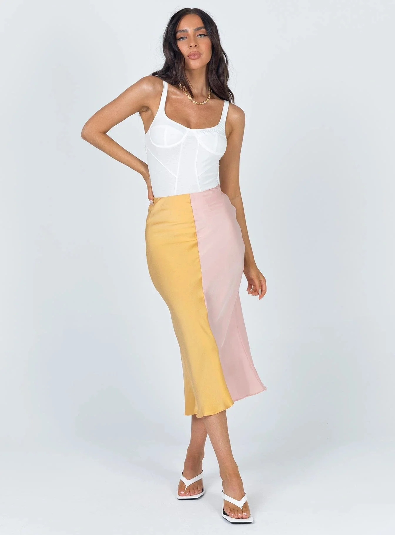 High Rise Dual Colored Pastel Midi Slip Dress - Image 5