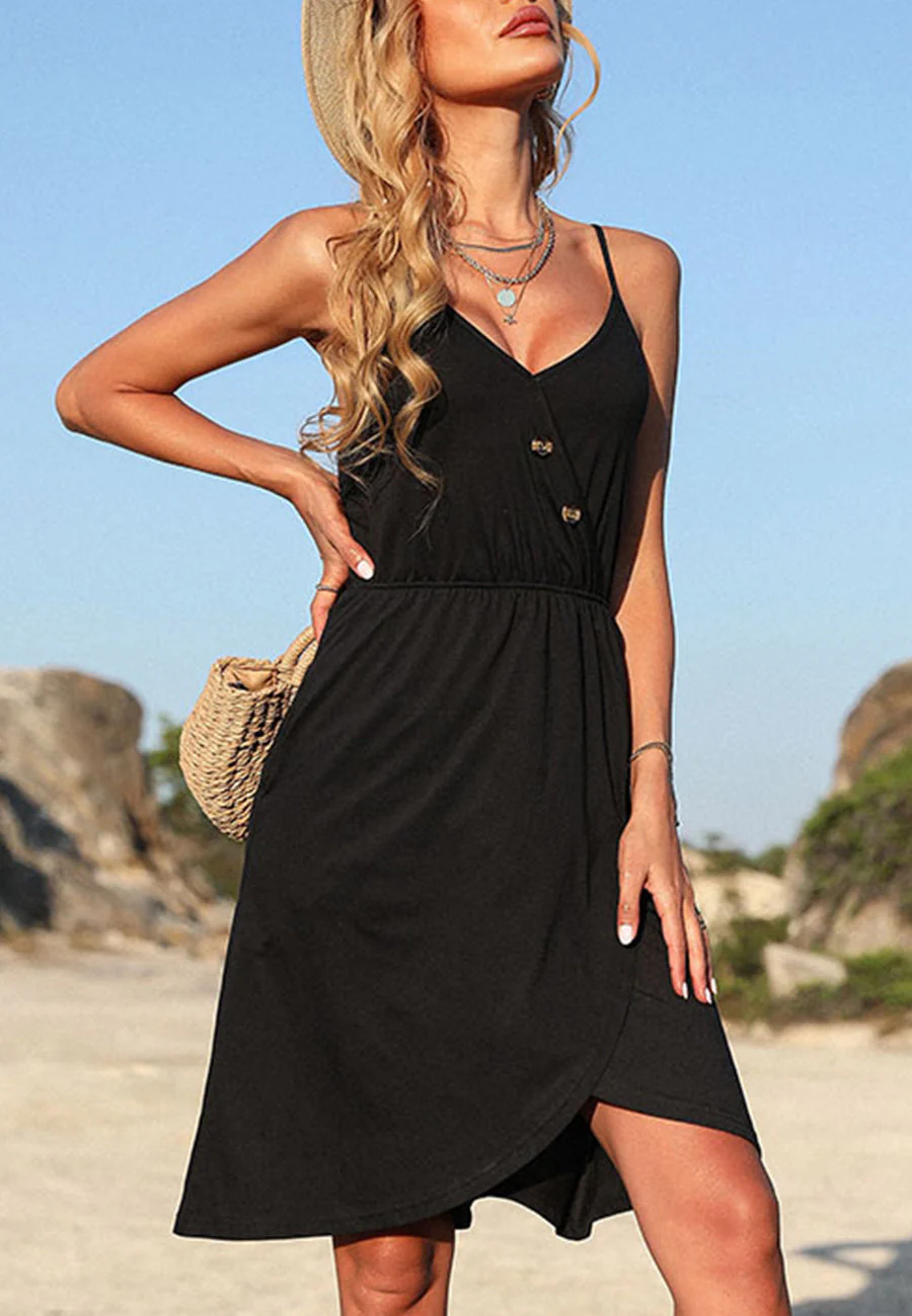 V Neck Button Overlap Dress - Image 2