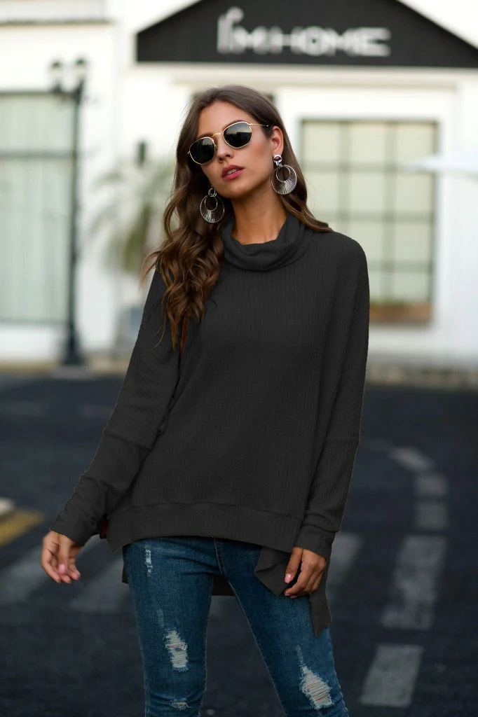 Cowl Neck Waffle Knit Sweater - Image 2