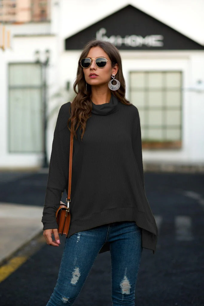 Cowl Neck Waffle Knit Sweater - Image 3