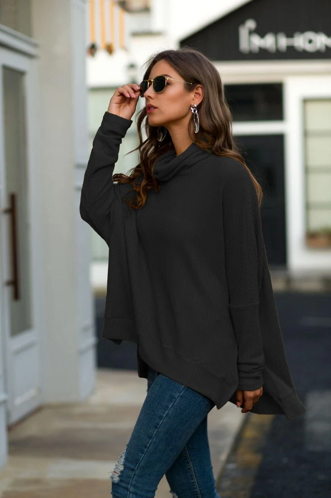Cowl Neck Waffle Knit Sweater - Image 4
