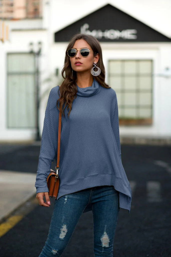 Cowl Neck Waffle Knit Sweater - Image 5