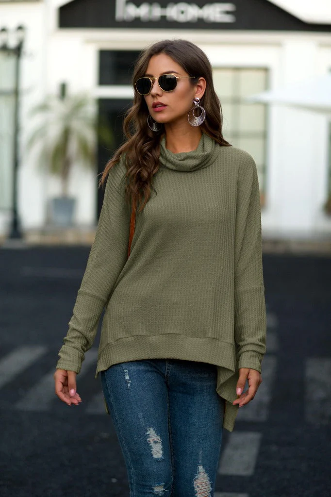 Cowl Neck Waffle Knit Sweater - Image 6