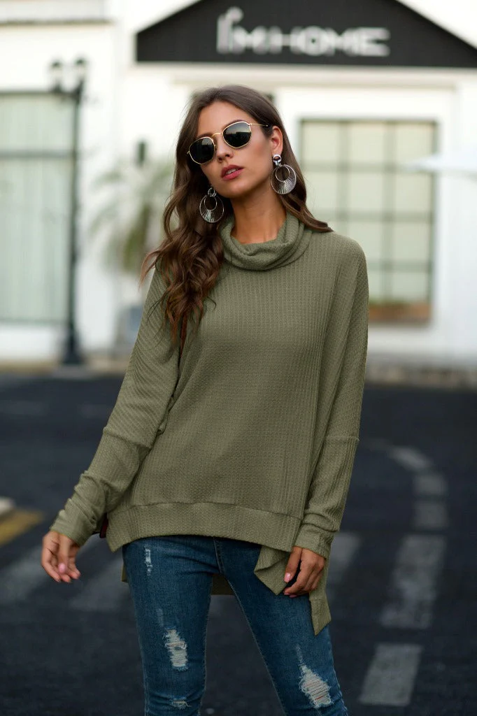 Cowl Neck Waffle Knit Sweater - Image 7