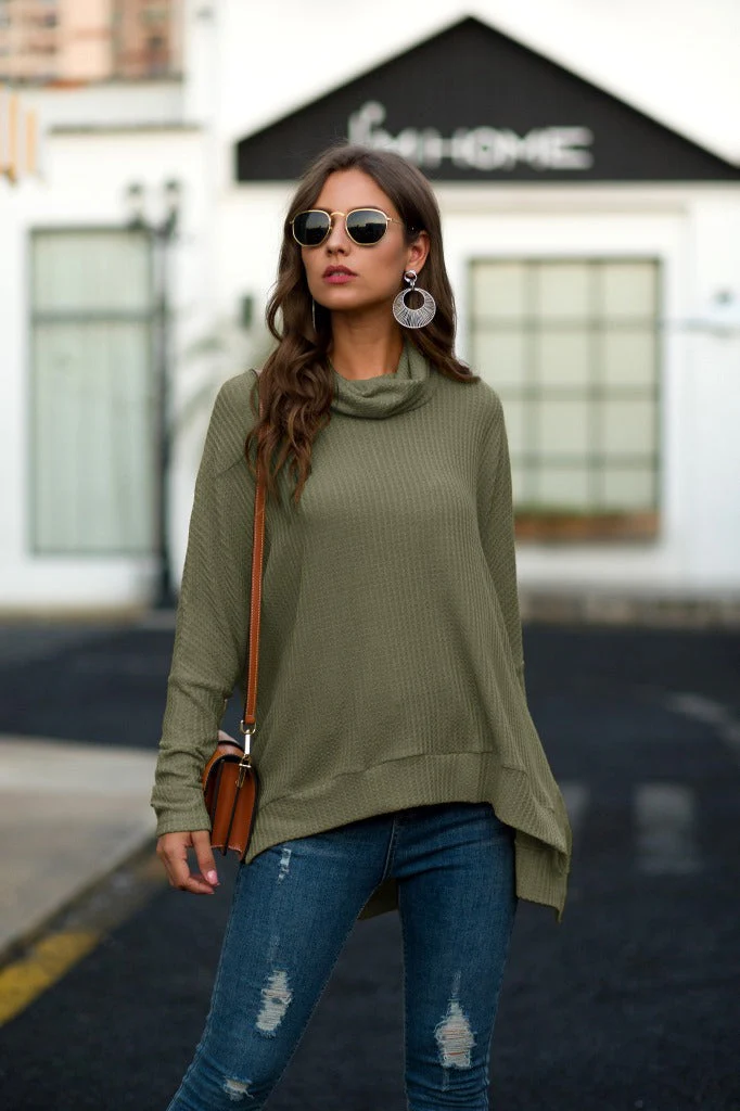 Cowl Neck Waffle Knit Sweater - Image 8