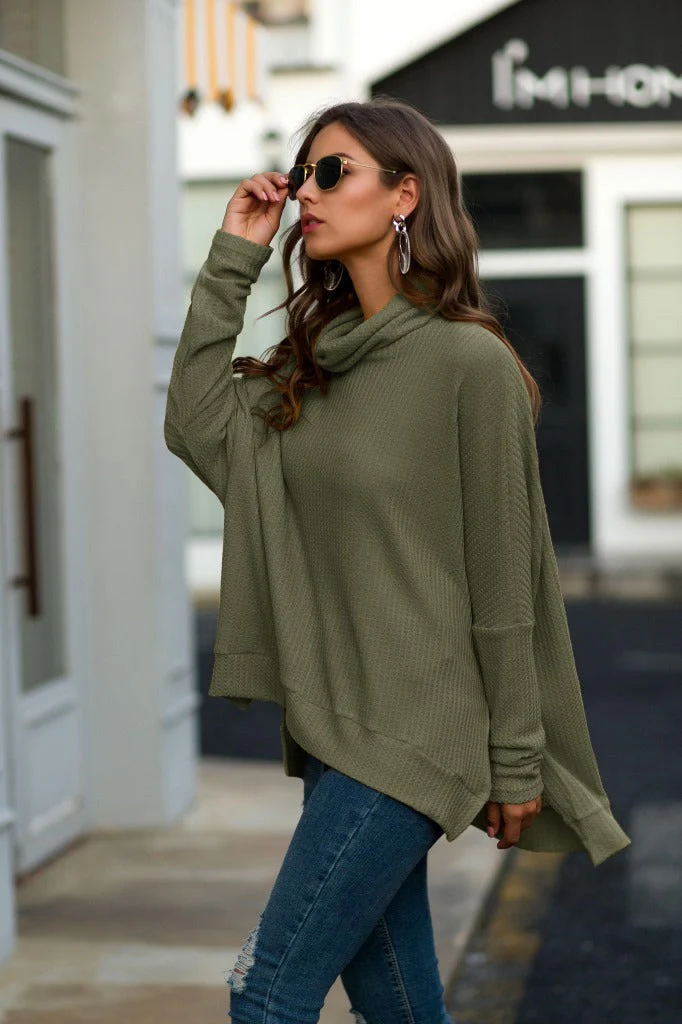 Cowl Neck Waffle Knit Sweater - Image 9