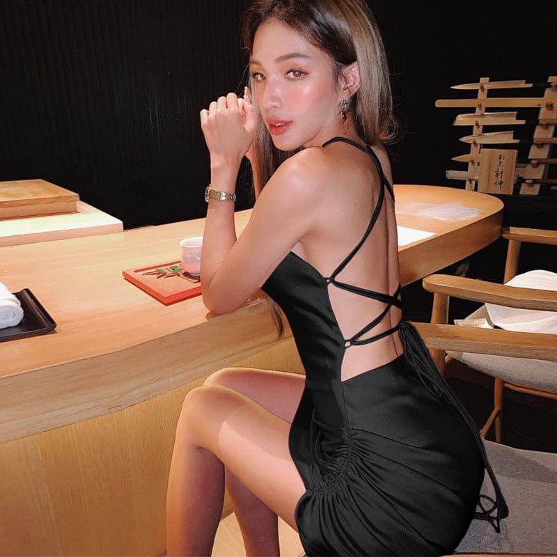 Halter Drawstring Open Back Mini Slip Dress - Image 19