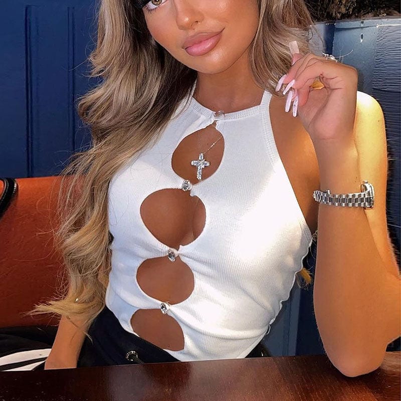 Halter Cut Out Gem Button One-Piece Bodysuit - Image 5