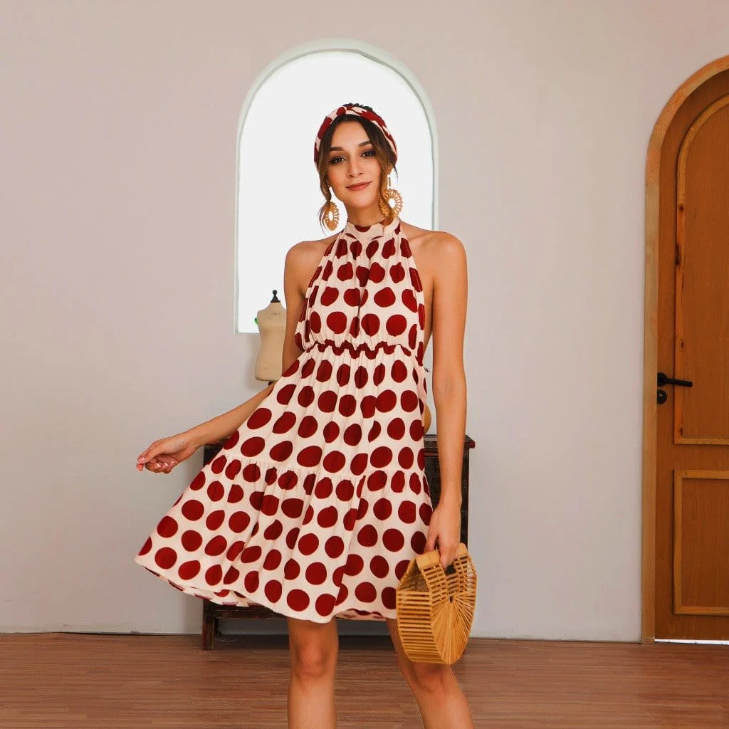 Halter Backless Polka Dot Dress - Image 10