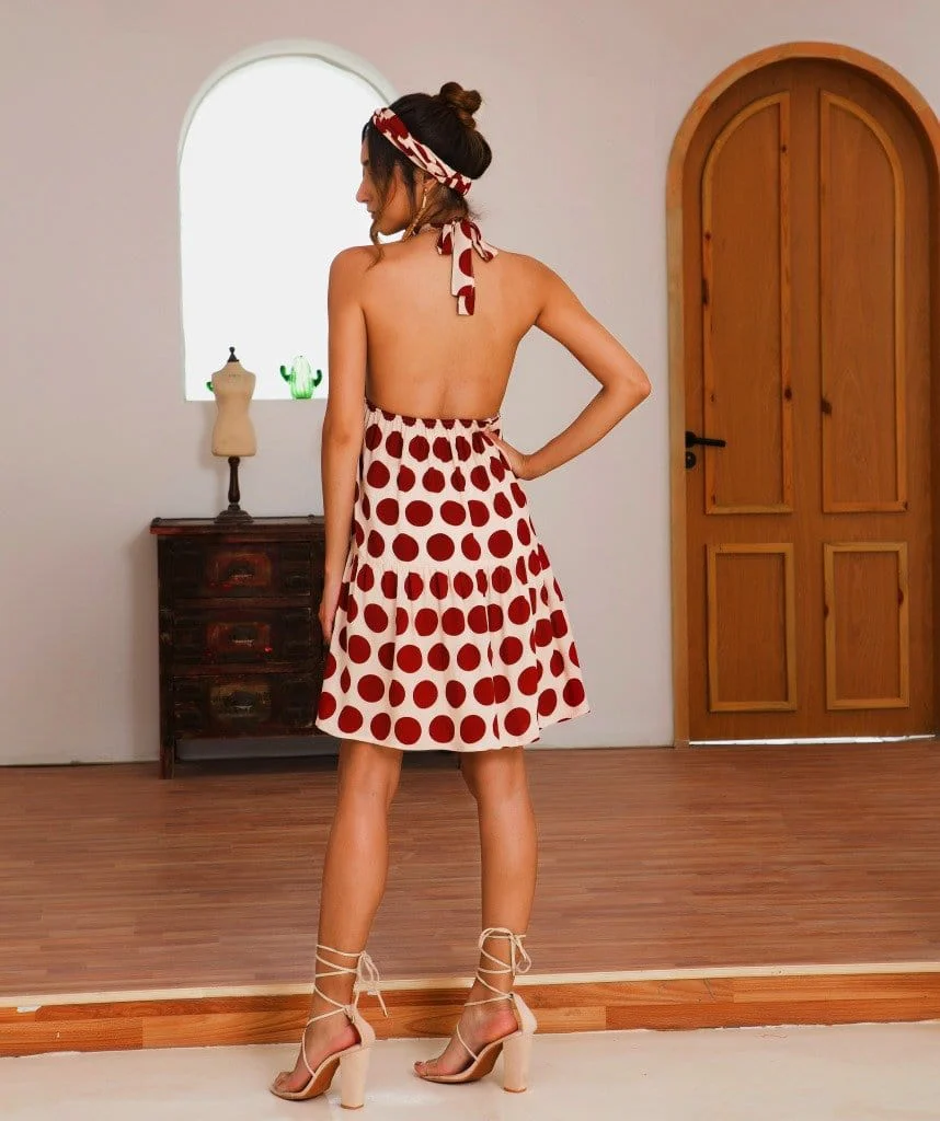 Halter Backless Polka Dot Dress - Image 11