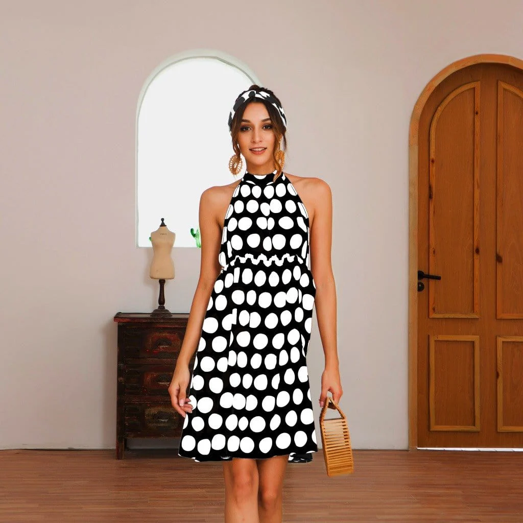 Halter Backless Polka Dot Dress - Image 2