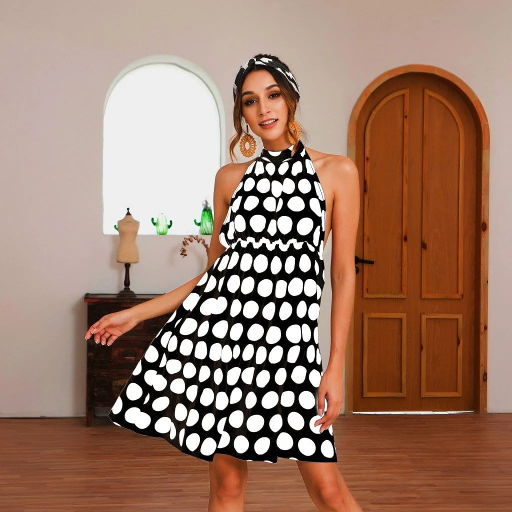 Halter Backless Polka Dot Dress - Image 4