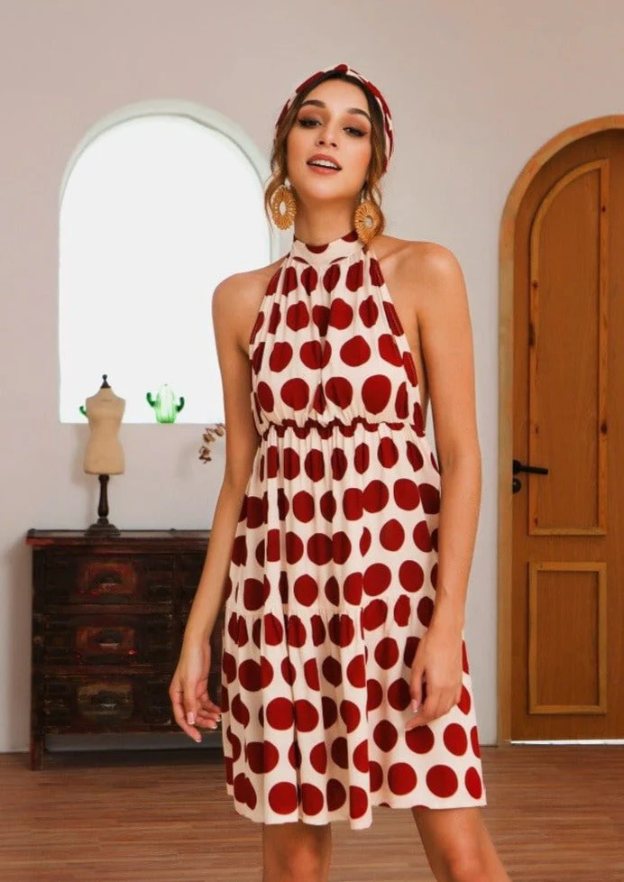 Halter Backless Polka Dot Dress - Image 6