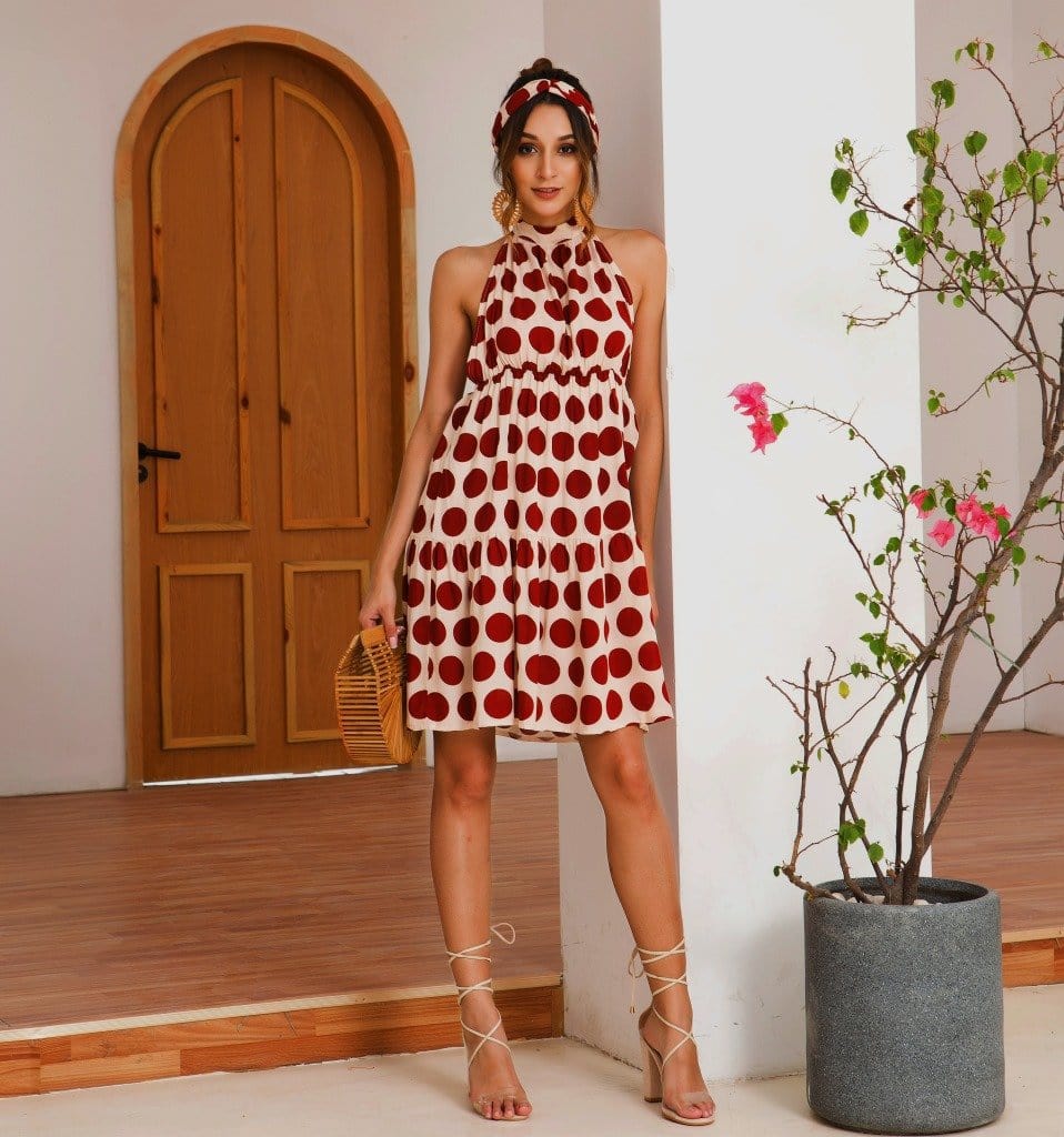 Halter Backless Polka Dot Dress - Image 7