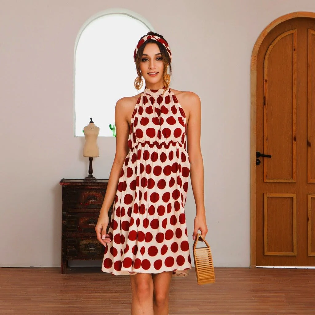 Halter Backless Polka Dot Dress - Image 8