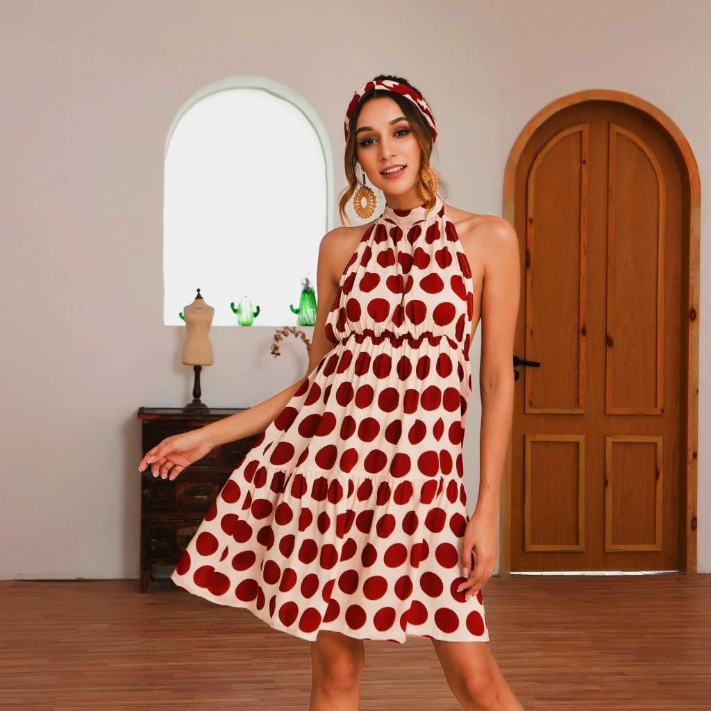 Halter Backless Polka Dot Dress - Image 9