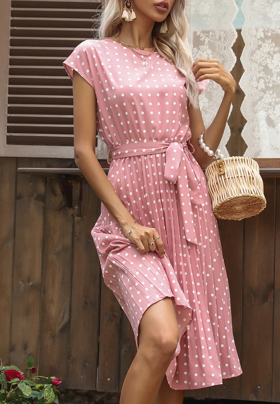 Polka Dot Cap Sleeve Dress - Image 29