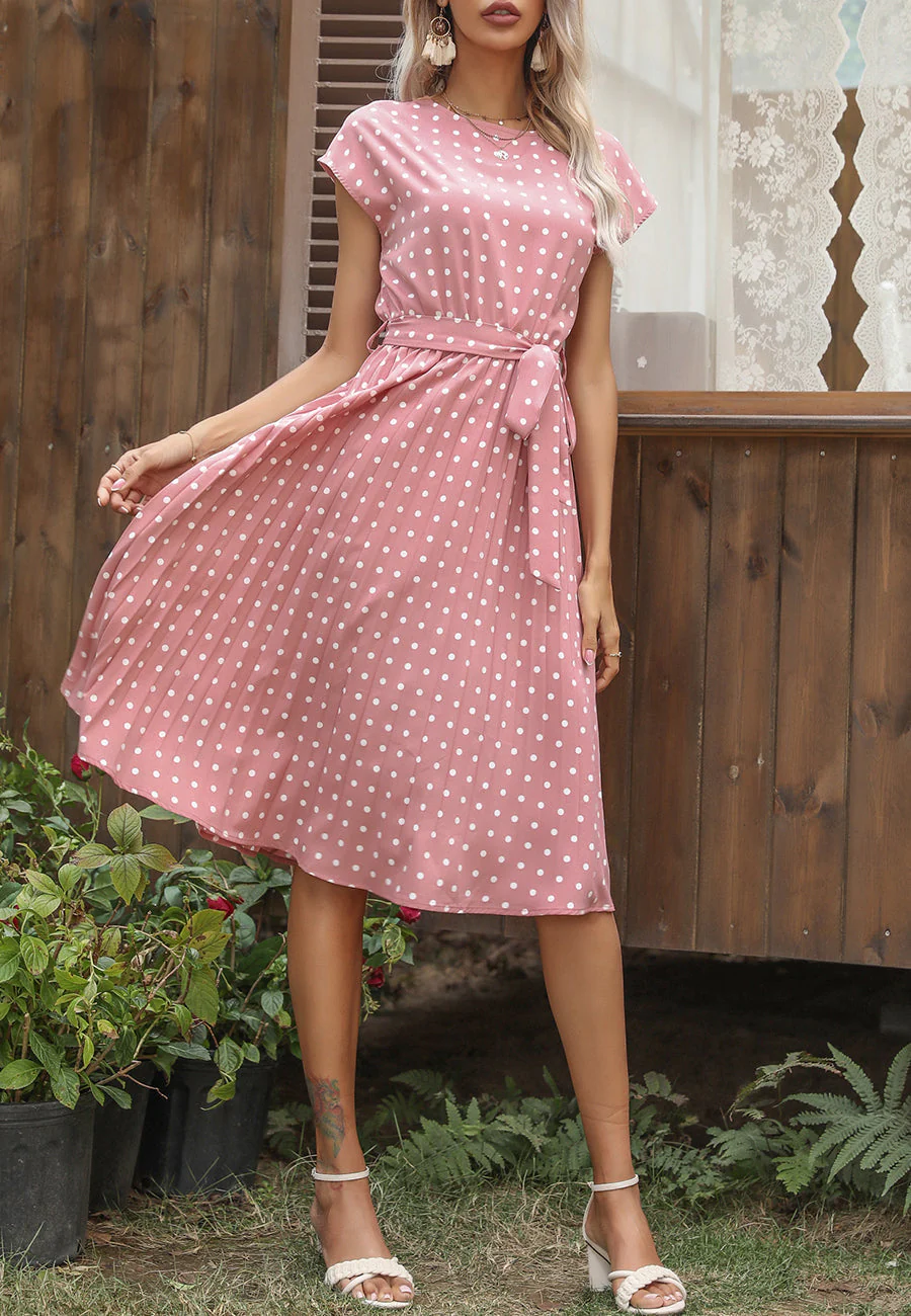 Polka Dot Cap Sleeve Dress - Image 30