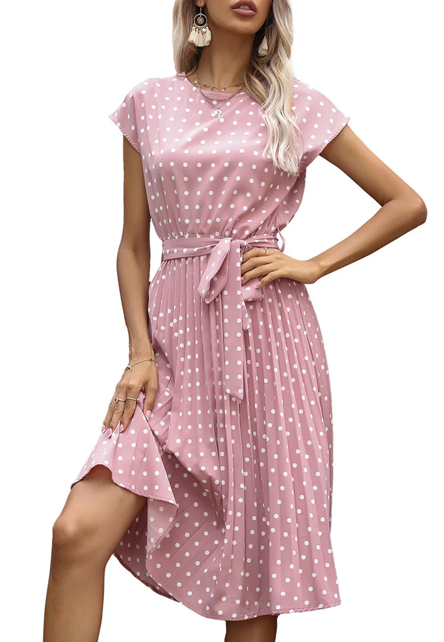 Polka Dot Cap Sleeve Dress - Image 36