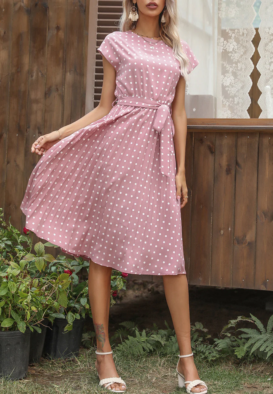 Polka Dot Cap Sleeve Dress - Image 38