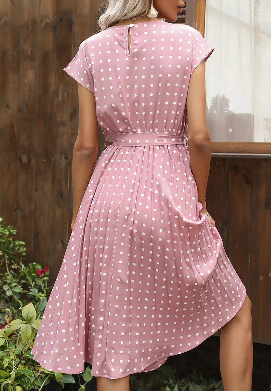 Polka Dot Cap Sleeve Dress - Image 39