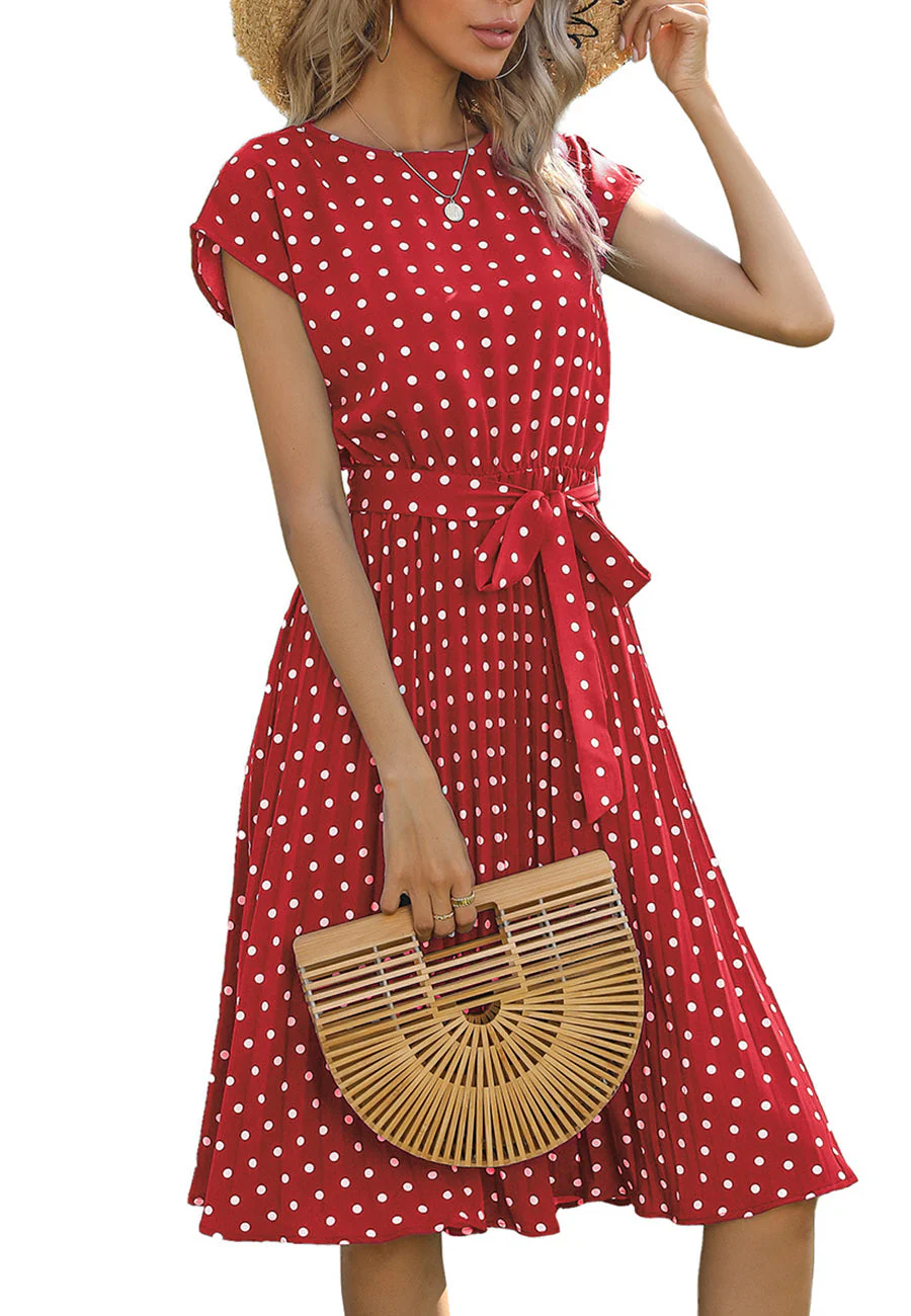 Polka Dot Cap Sleeve Dress - Image 48