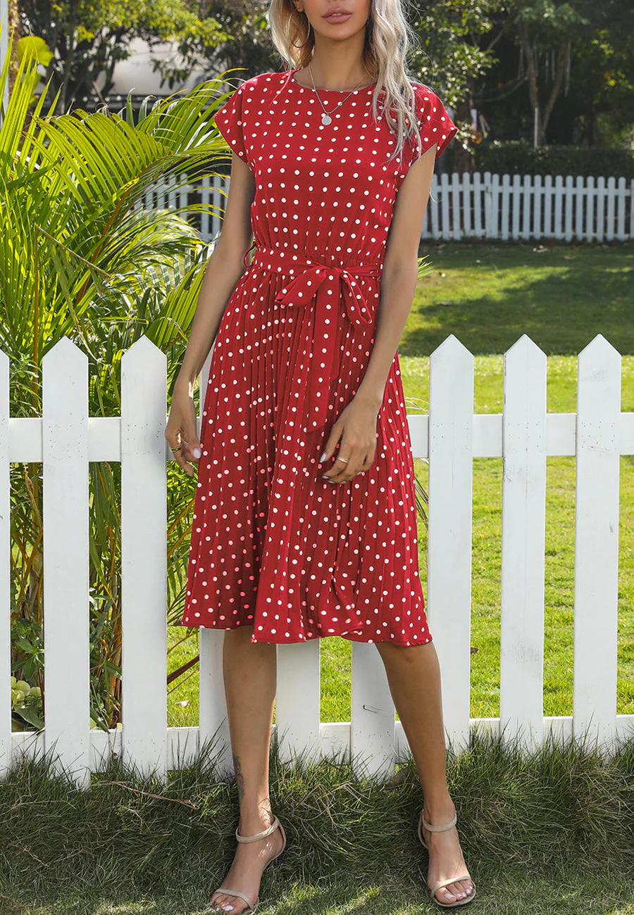 Polka Dot Cap Sleeve Dress - Image 50