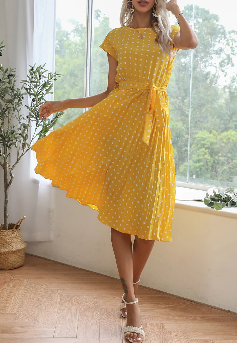 Polka Dot Cap Sleeve Dress - Image 55