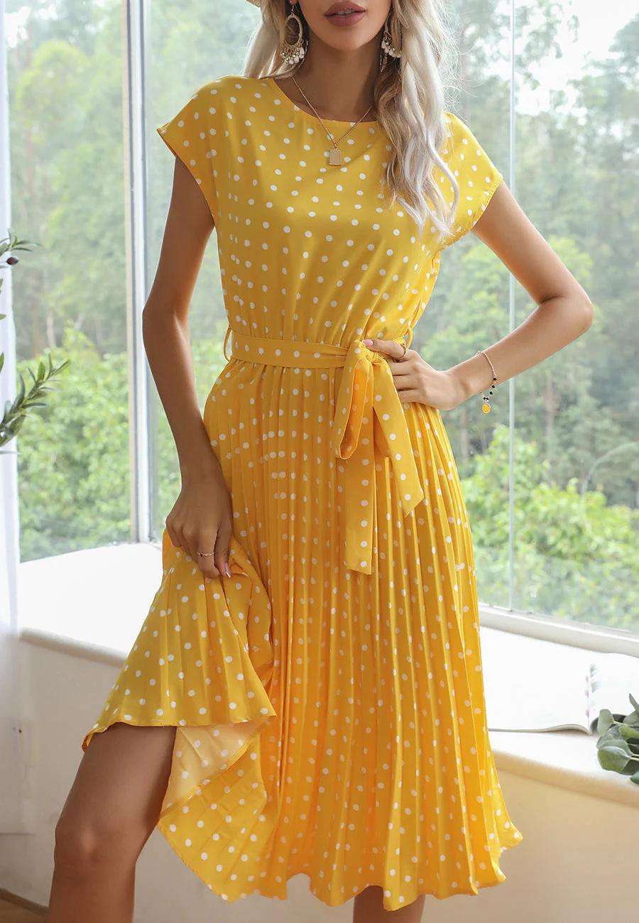 Polka Dot Cap Sleeve Dress - Image 60