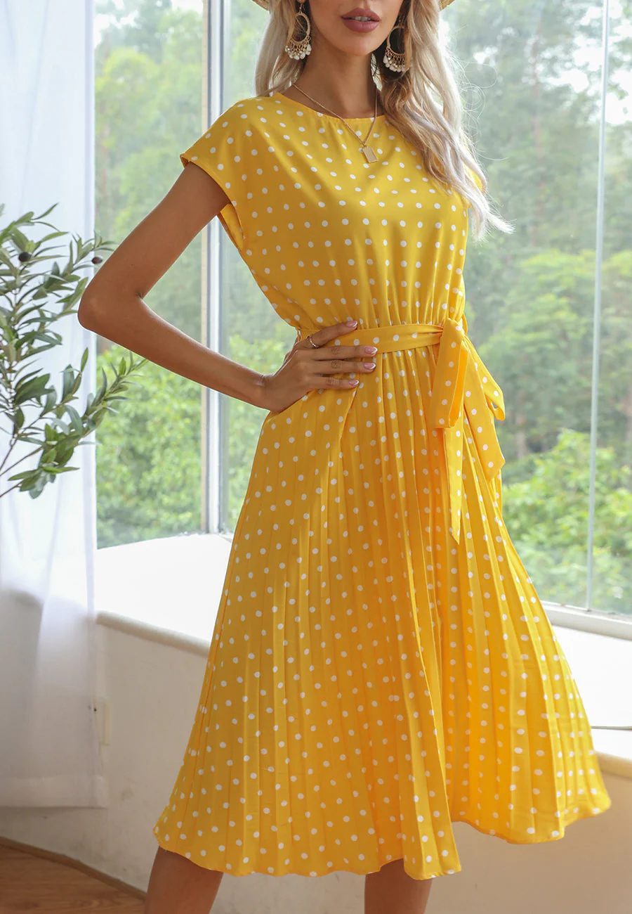 Polka Dot Cap Sleeve Dress - Image 61