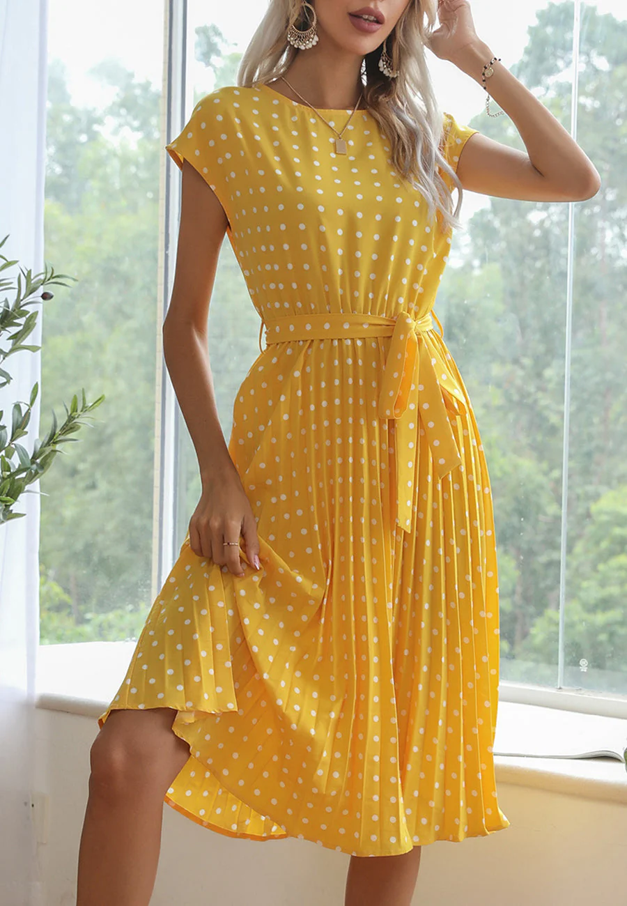 Polka Dot Cap Sleeve Dress - Image 64