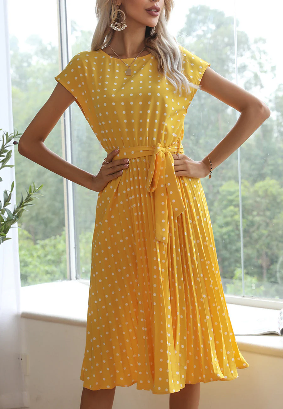 Polka Dot Cap Sleeve Dress - Image 65
