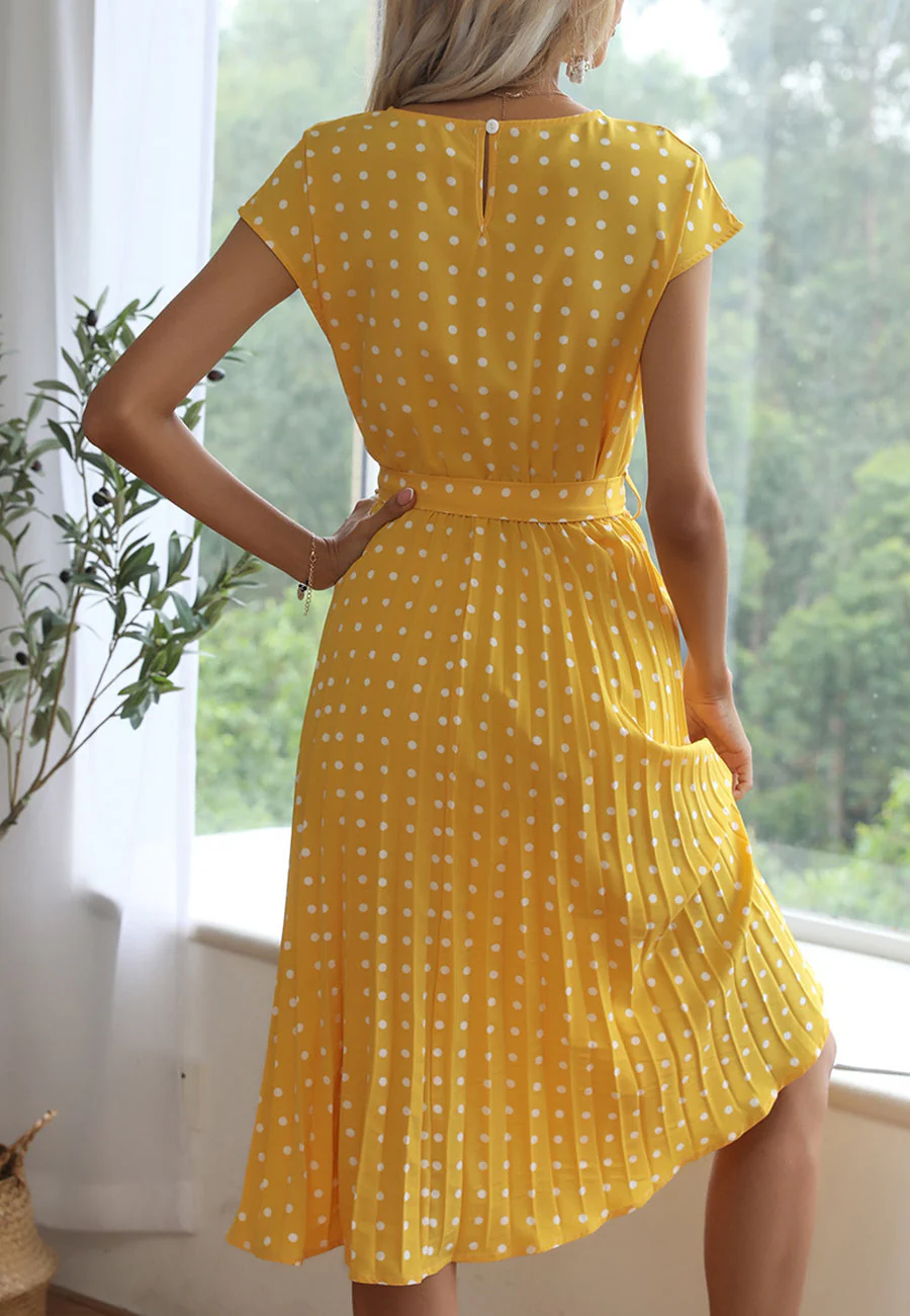 Polka Dot Cap Sleeve Dress - Image 68