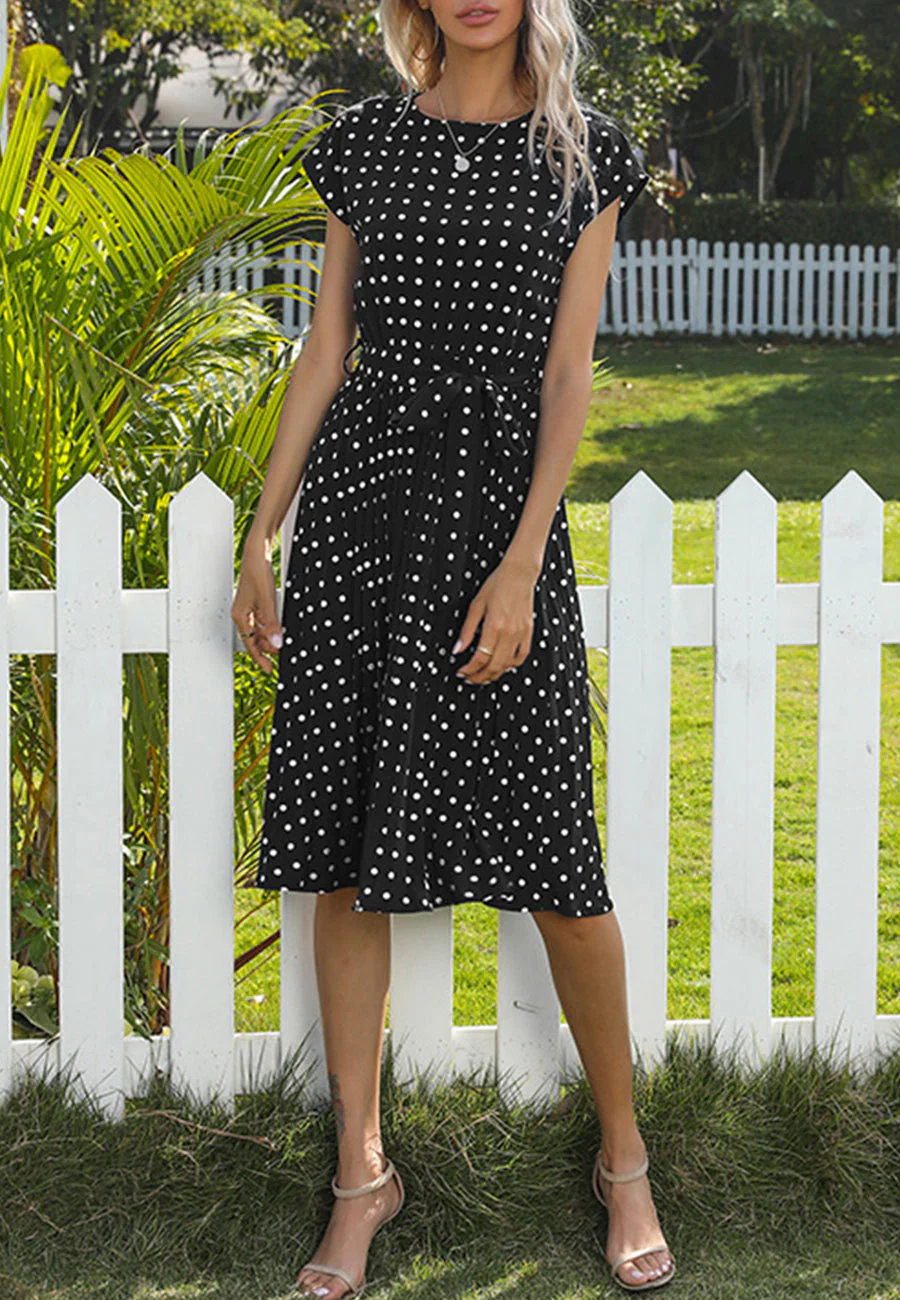 Polka Dot Cap Sleeve Dress - Image 71