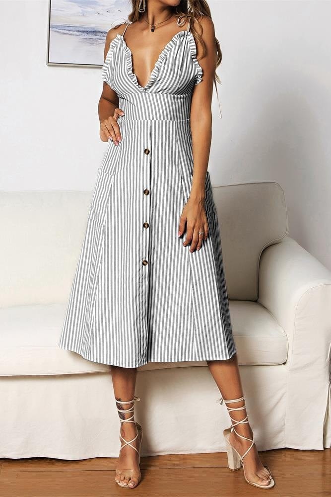 Plunge Neck Nautical Striped Dress