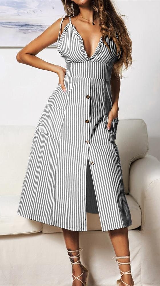 Plunge Neck Nautical Striped Dress - Image 15