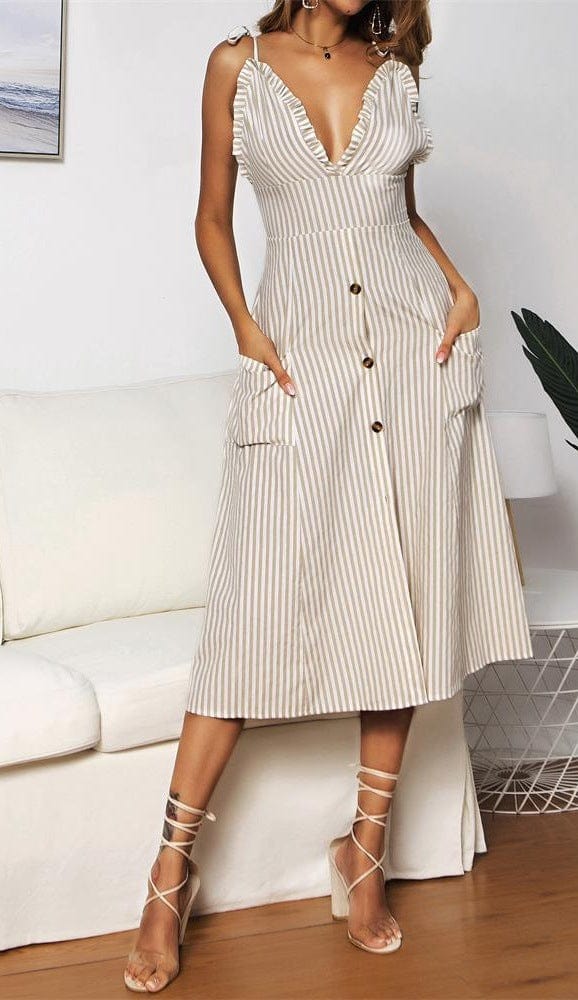 Plunge Neck Nautical Striped Dress - Image 4
