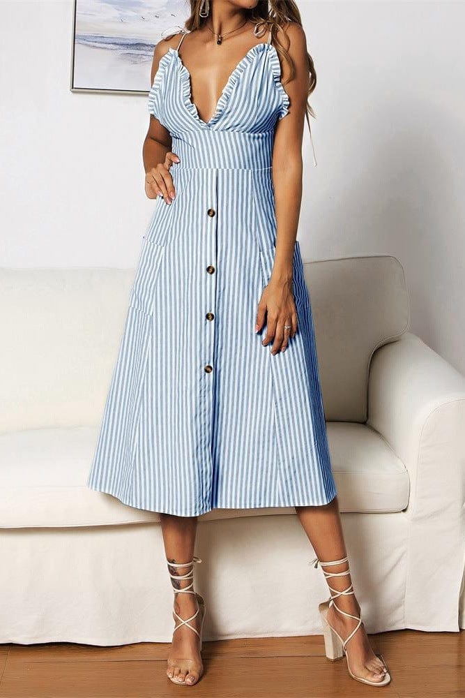 Plunge Neck Nautical Striped Dress - Image 5