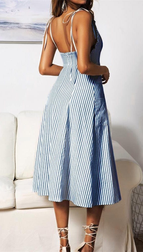 Plunge Neck Nautical Striped Dress - Image 6