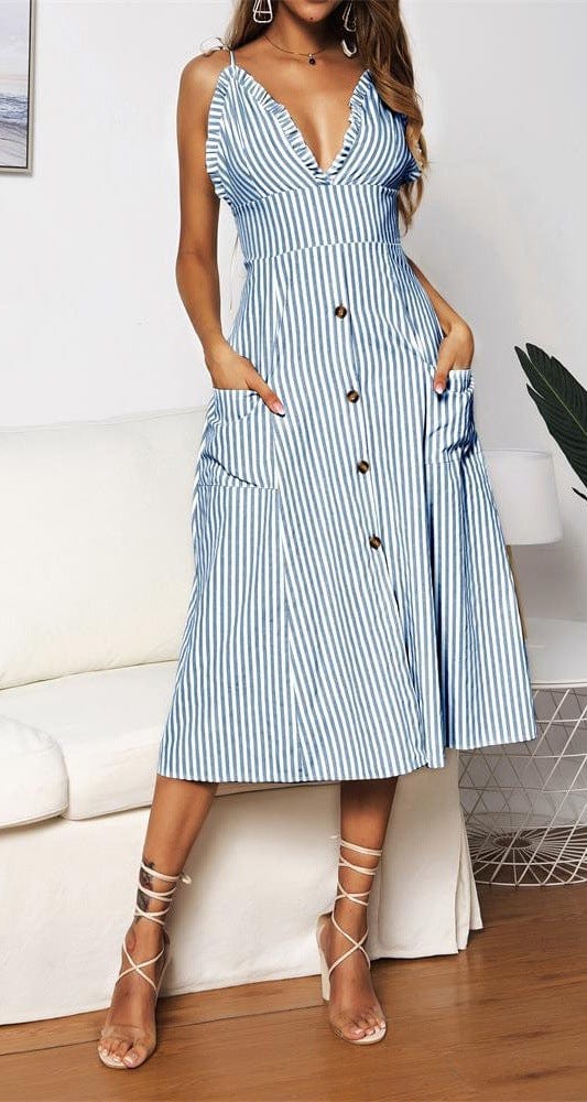 Plunge Neck Nautical Striped Dress - Image 8