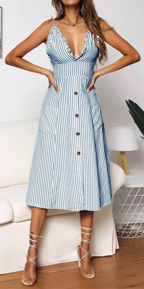 Plunge Neck Nautical Striped Dress - Image 9