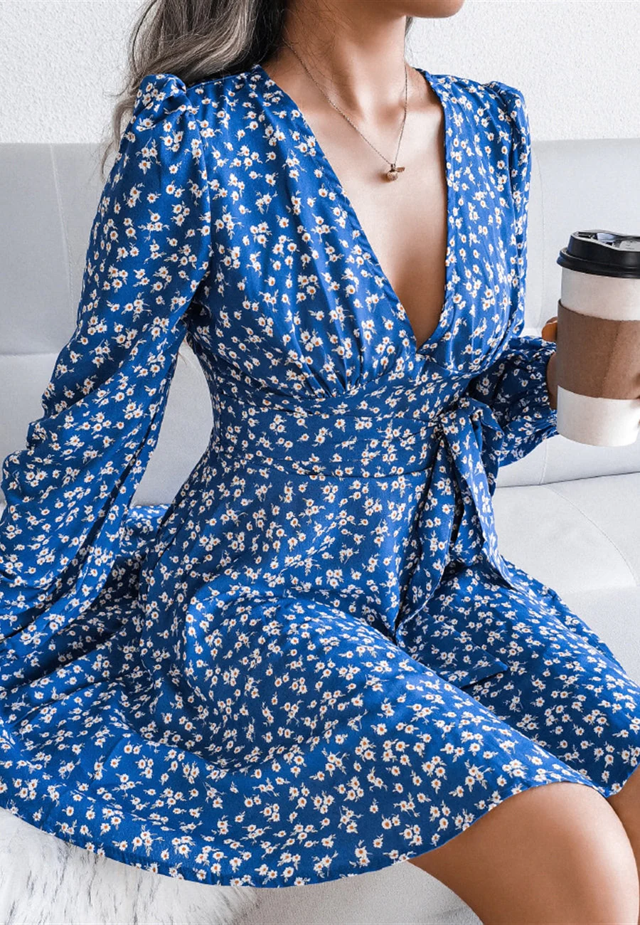 Plunge Floral Long Sleeve Dress - Image 10