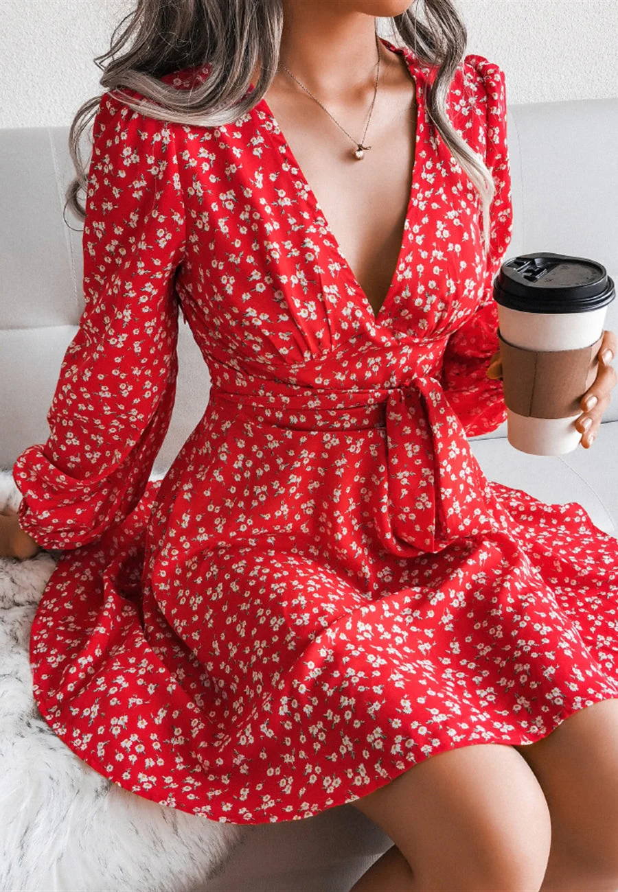 Plunge Floral Long Sleeve Dress - Image 13