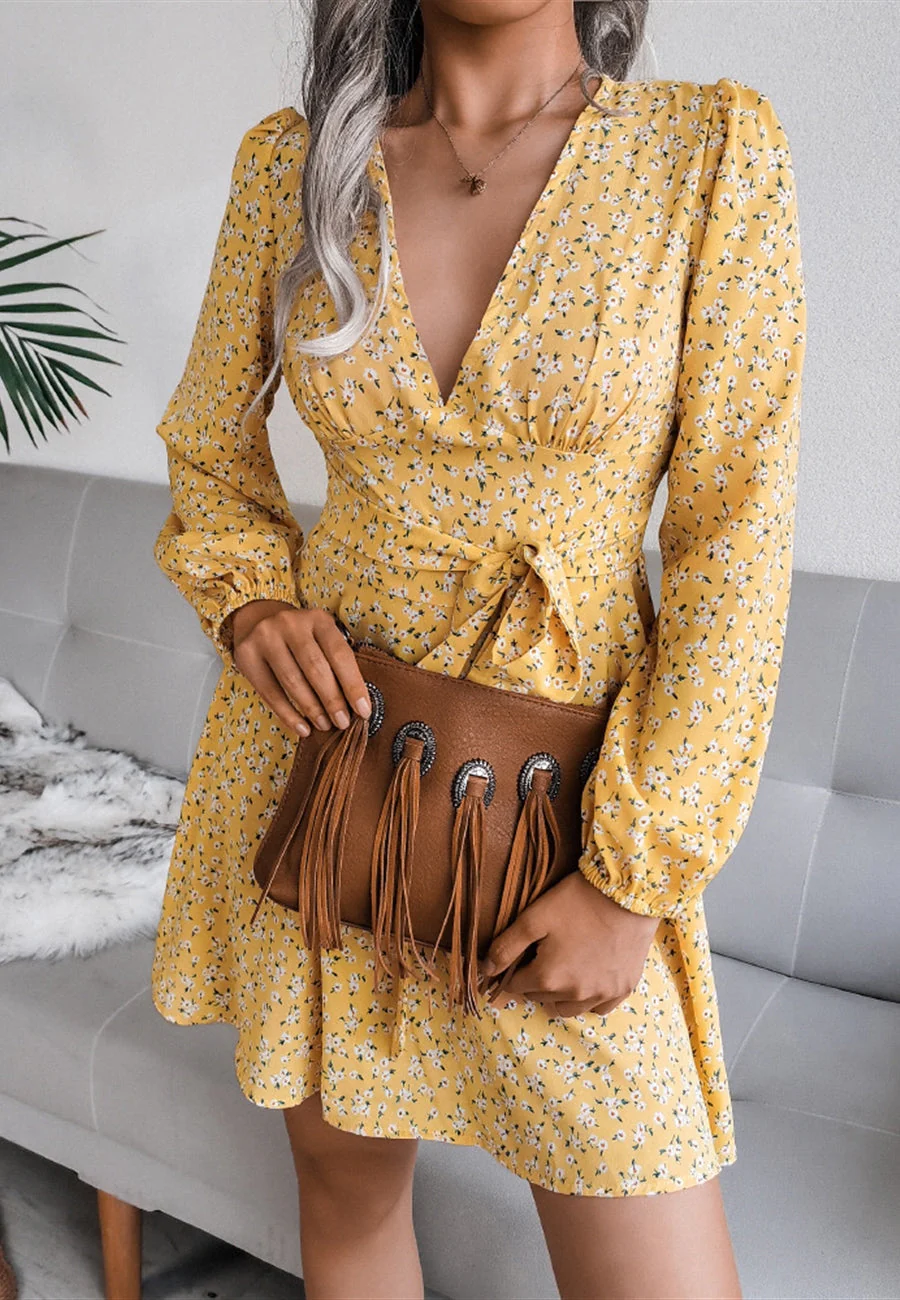 Plunge Floral Long Sleeve Dress - Image 3