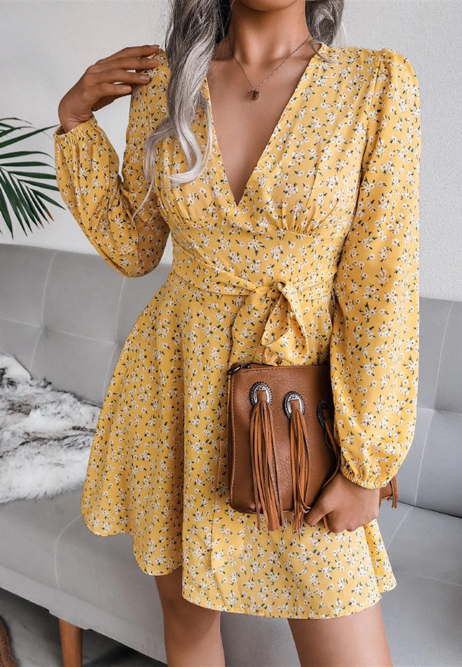 Plunge Floral Long Sleeve Dress - Image 5