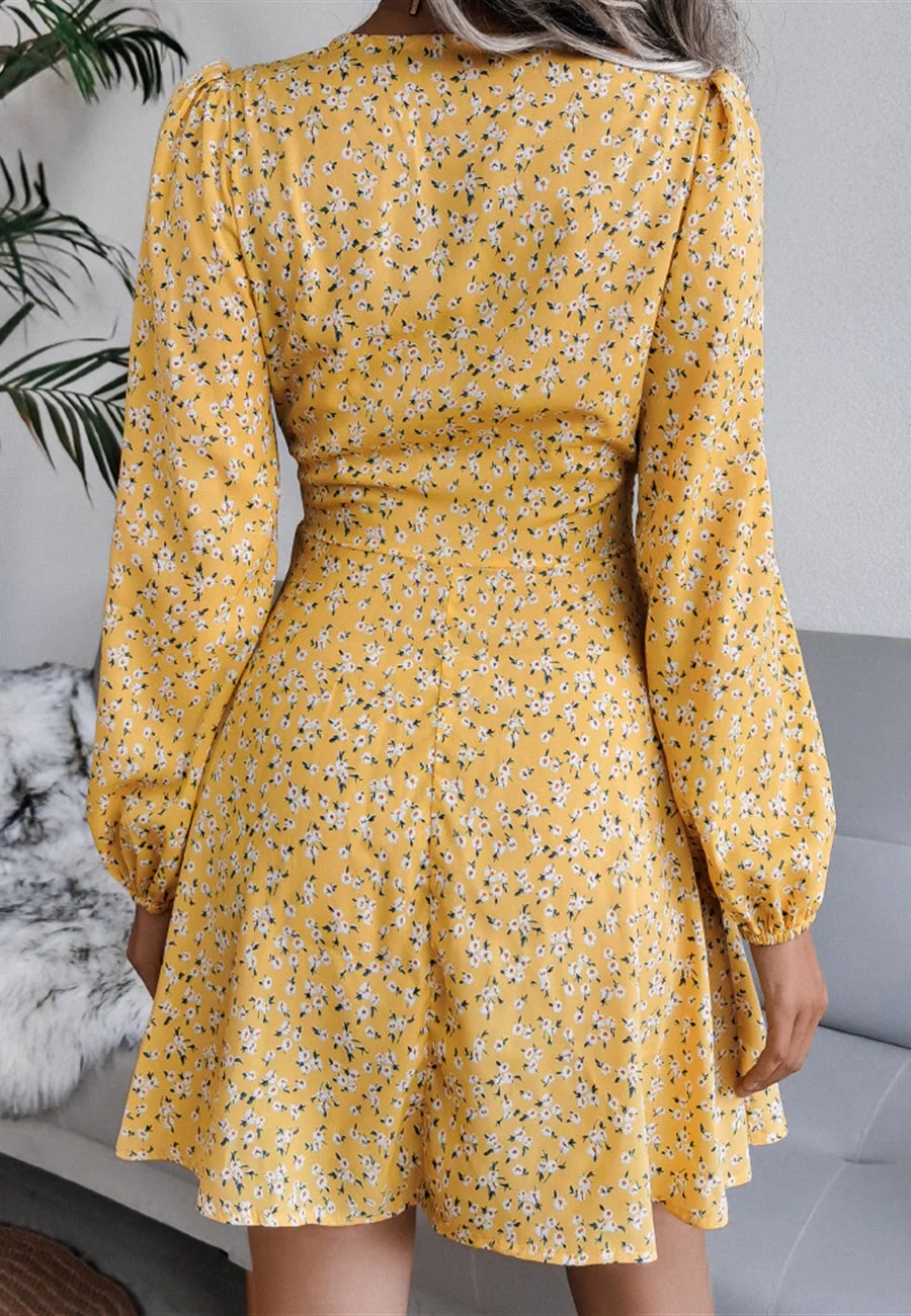 Plunge Floral Long Sleeve Dress - Image 6