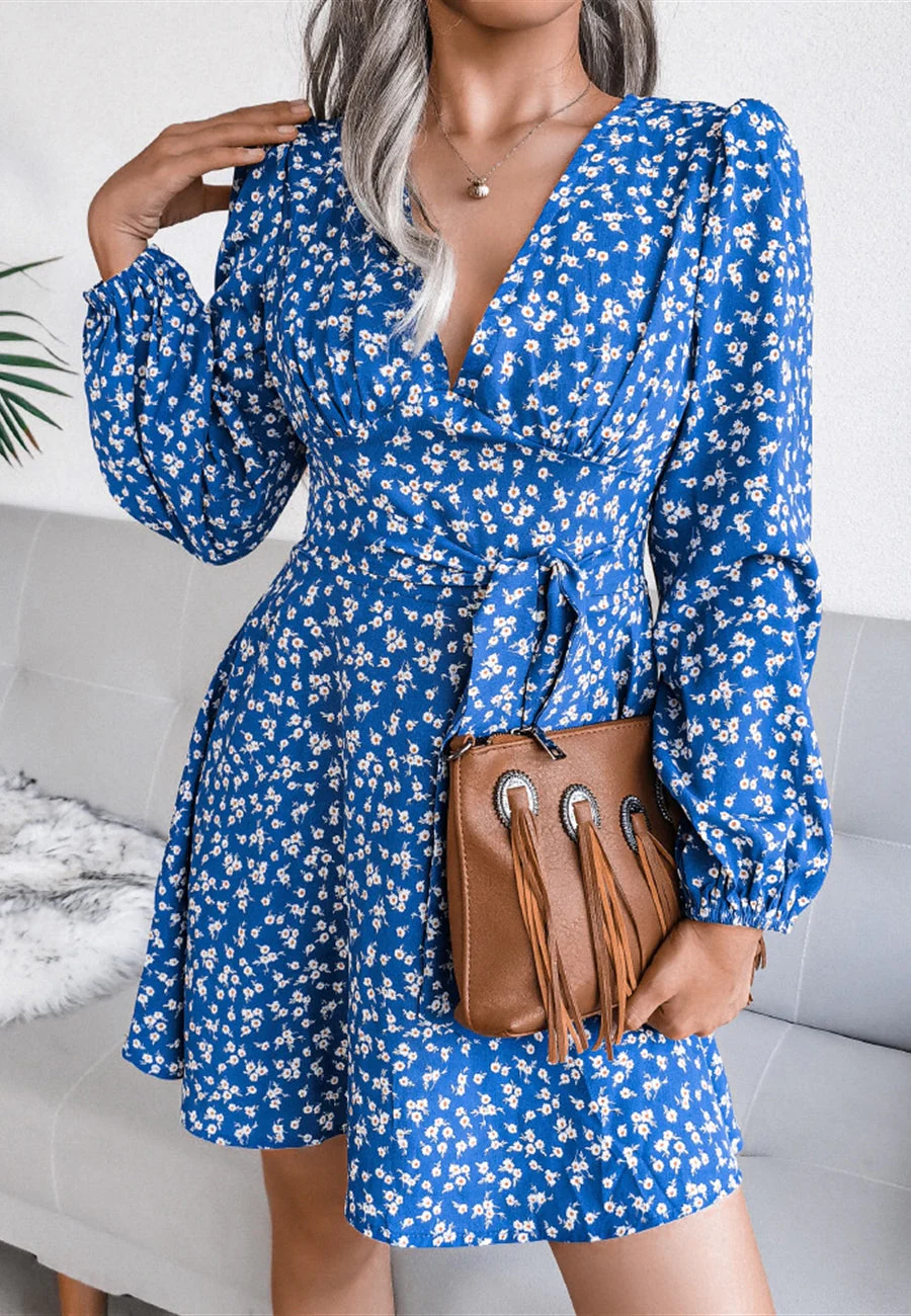Plunge Floral Long Sleeve Dress - Image 7