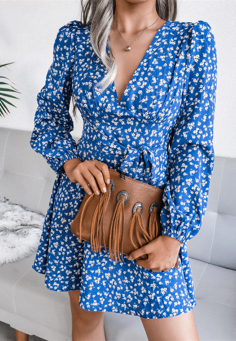 Plunge Floral Long Sleeve Dress - Image 8
