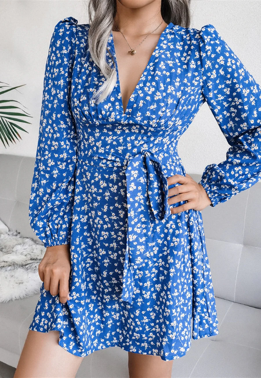 Plunge Floral Long Sleeve Dress - Image 9